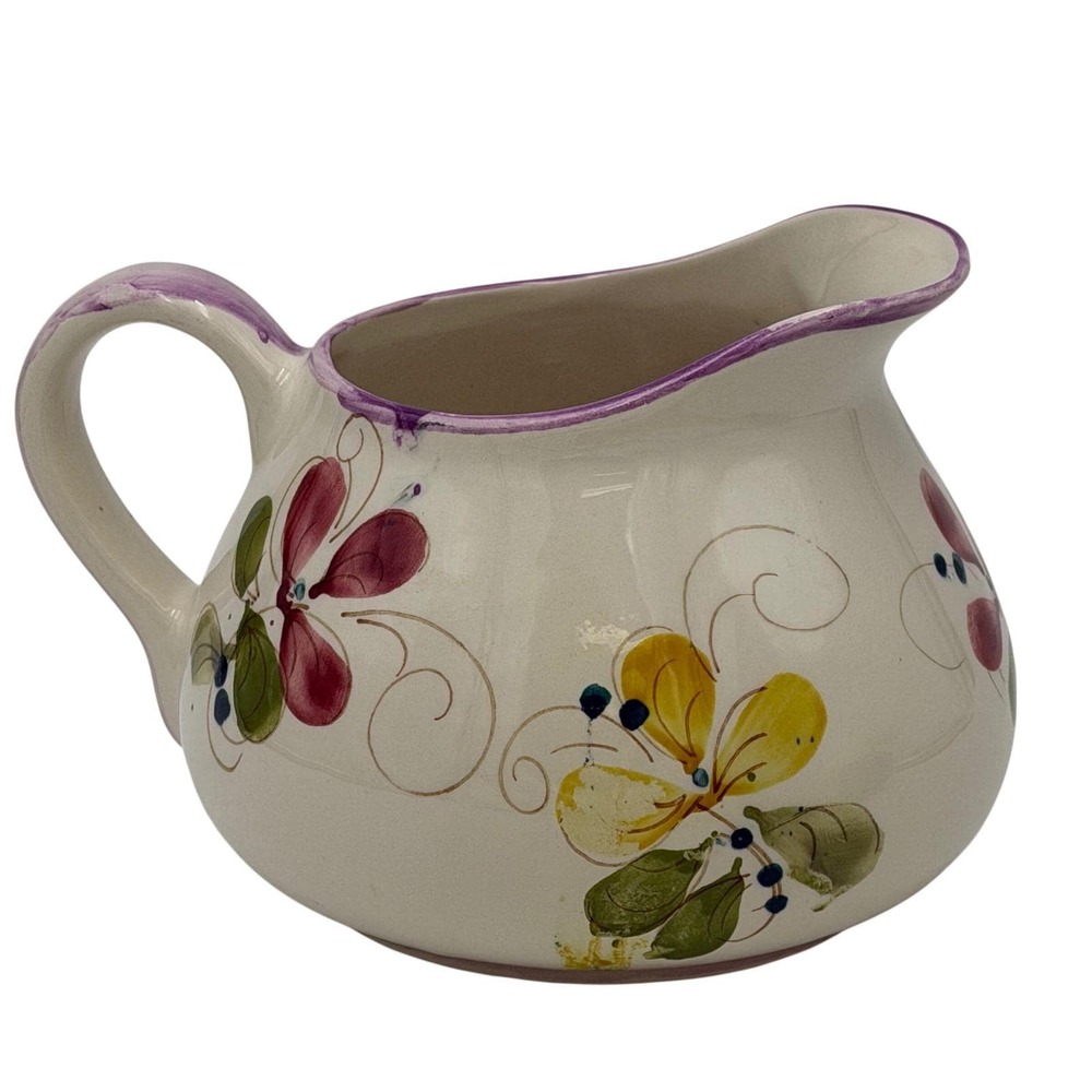 Vtg Secla Pottery Squat Pitcher Portugal Handpainted Vase‎ Floral Cottage Core
